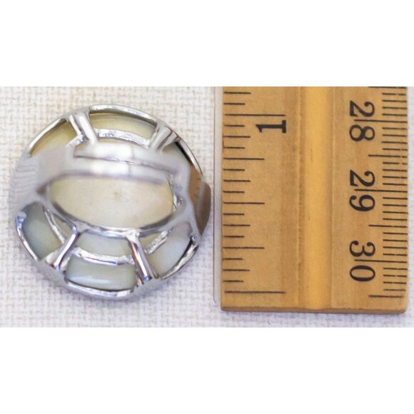 Size 8, Vintage Aurora Sky Oval Silver Tone Adjustable Ring - A23 - Picture 3 of 3